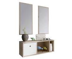 Pitarch Mueble recibidor Moderno 2 Espejos Blanco y Roble 1 cajón Entrada 70x28