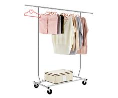 LANGRIA Perchero Burro Plegable y Ajustable con Ruedas para Colgar Ropa, con Uso Doméstico y Comercial, de Acero Cromado, Una Barra