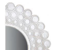 -Espejo Fabricado en España y Decorado a Mano- Medida Exterior 74X74 cm, Medida de Espejo 38X38 cm. Espejo Decorativo de Pared Circular Modelo Velázquez Color Blanco decapé.