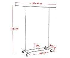 Yaheetech Perchero con Ruedas Perchero Cromado Longitud Ajustable 108-168 cm