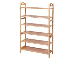 SONGMICS Estantería para Zapatos de 6 Niveles, Capacidad para 18-24 Pares, Marco de Bambú, Soporte para Plantas, con Asas, 67,5 x 25,8 x 108 cm (Largo x Ancho x Alto), para Entrada, Baño, Cocina y Sala de Estar LBS96N