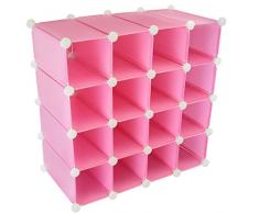 Organizador de zapatos modular con capacidad para 16 pares, estante de almacenamiento con paneles de plástico y marco de acero reforzado, cubo expositor fijo, casillero con marco rígido