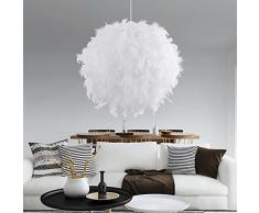 Led de Plumas Iluminación Colgante de Luz de La Bola de la Sombra Moderna Romántica E27 Lámpara Araña de Luces Decorativas para Sala de Estar Dormitorio de Los Niños Blanco (No Incluída Bombilla)