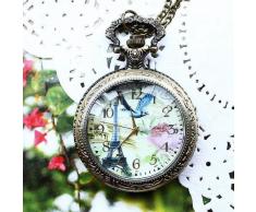Retro de French JewelryWe de la torre de reloj de bolsillo con lámpara de techo rosa y pájaro para mujer diseño de reloj para hombre con camafeo 78,74 cm incluye cadena (incluye bolsa de regalo)