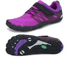 SAGUARO Transpirables Cinco Dedos Zapatillas de Deportes Masculina Femenino Bucle de Gancho Zapato Descalzos Ventilado Minimalista Zapatos de Baño Anfibio Cycling 2020, Trail Morado 36