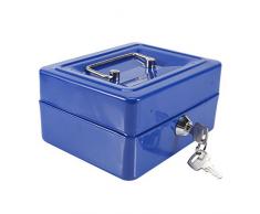 Caja fuerte portátil Cajas de caudales Caja de dinero pequeña con cerradura de llave, caja de seguridad portátil de almacenamiento de monedas de metal de doble capa(Azul)