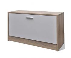 Nishore Zapatero Espejo para la Pared y Perchero 3 en 1 de Madera 80 x 27 x 46,5 cm (Roble y Blanco)