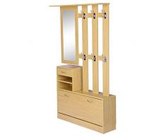 HOMCOM Conjunto de Muebles de Entrada Recibidor Pasillo Set de 3 Piezas Perchero Espejo Zapatero con Cajón 90x22x116cm Madera Marrón