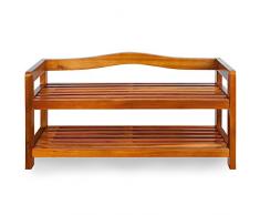 Zapatero elegante de madera dura de acacia de estilo colonial - 2 baldas - Acabado de gran calidad - Medidas: (ancho x fondo x alto) 74 cm x 26 cm x 42 cm