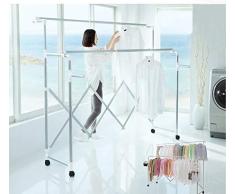 NEUN WELTEN - Tendedero Ajustable de Gran Capacidad para Ropa Interior con Ruedas de hasta 4 pies de Longitud en Acero Inoxidable (Blanco, 2 Niveles)