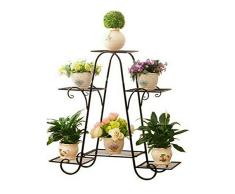 Malayas Estantería Decorativa de Hierro para Macetas Soporte de Flores Plantas para Exterior Interior Jardín con 6 estantes 77×26×72cm Color Negro