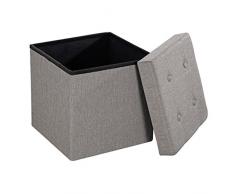 Mari Home Banco de Almacenaje Puff - Taburete Imitación Lino y Caja para Zapatos, Ropa de Cama, Juguetes - Dormitorio, Salón - Mesa Sofá Reposapiés - Cap. 300 kg - 38x38x38 cm - Gris Claro