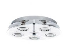 Eglo 30933 Interior GU10 Cromo, Transparente, Color blanco iluminación de techo - Lámpara (Dormitorio, Cocina, Salón, Interior, Cromo, Transparente, Color blanco, Cepillado, Alrededor, Vidrio, Acero inoxidable)