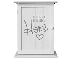 Wohaga® Armario para llaves 'There is no place like home' 22 x 29 x 8 cm con 6 ganchos para llaves, tablero para llaves, armario de pared, color blanco