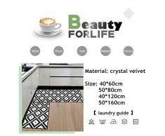 Fansu Estera de Cocina Tapete Terciopelo de Cristal Decorativo Alfombra Moqueta, Interior Cojín Antideslizante Geometría en Blanco y Negro (50 * 80cm,Triángulo)
