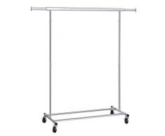 SONGMICS Tendedero Perchero Cromado con Ruedas Capacidad de Carga de 90 kg Longitud Ajustable 92-132 cm Estilo Industrial HSR13S