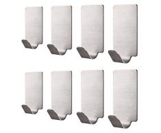 Adhesivos Pared, GWCLEO 8pcs Ganchos Adhesivos de acero inoxidable y ganchos de traje para los armarios de baño de la cocina, impermeable y resistente al moho.