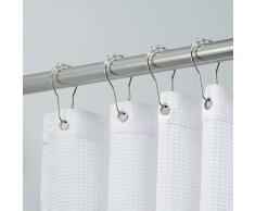 iDesign Argollas para cortinas de baÃ±o, ganchos para cortina de baÃ±o de metal y plÃ¡stico, juego de 12 aros de cortinas para barra de ducha, plateado y transparente