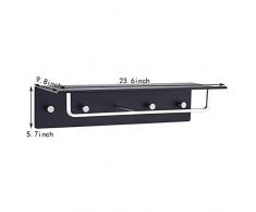 YHDP Montado En La Pared Metálico Colgador,4 Ganchos De Tapa Multiusos Banqueta Almacenaje,con Percha De Pared De Gancho,se Puede Utilizar para Baño Baño Negro 23.6inch
