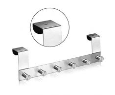 qobobo Colgadores Gancho Puerta Acero inoxidable Perchero Colgador Percha para Ropa Cajones Toallas Guantes Bolsos Armarios Baño Cocina Oficina-6 ganchos (para la puerta inferior a 42 mm)