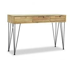 UnfadeMemory Mesa Consola Recibidor de Entrada,Mesa Alta Cocina,Mesa de Entrada,Mesa Auxiliar,Escritorio,Aparador,con 3 Cajones,Estilo Colonial,Madera Maciza de Teca,120x35x76cm