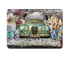 YANAIX Alfombra de Baño,Un Coche Vintage Verde y una Guitarra de Bicicleta Dibujada a Mano y una Escalera Larga,Súper Suave Multiuso Lavable a Máquina75x45cm