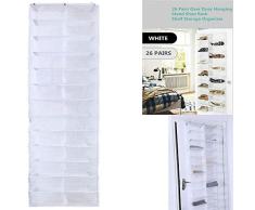 NIUBIKELAS Banco de Almacenamiento de Zapatero para Entrada, sobre la Puerta Organizador de Zapatos Colgador de Rack Colgador de Ahorro de Espacio para 26 Pares de Zapatos 56x16x160cm (Blanco)