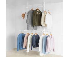 SoBuy KLS02-W,Perchero de Ropa Telescópico Altura Ajustable,Sistema de Perchero Extensible con 2 Barras,ES