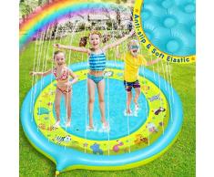 Dookey Splash Pad, Tapete Acuático, Jardín de Verano Juguete para Niños de 170 cm, Piscina de Juego de Verano para Niños y Mascotas en Jardín (Azul - Amarrillo)