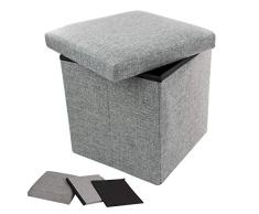 TRIXES Caja de Almacenamiento Otomana - Almacenamiento de Juguetes Embalaje Plano - Taburete para Pies - Taburete Plegable - Caja de Almacenamiento con Tapa - Cubo para Almacenamiento - Color Gris