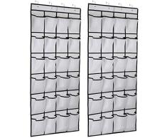 2 paquetes sobre la puerta Organizadores de zapatos Soporte de zapatos de malla 24 bolsillos Zapatos colgantes Organizador Compartimento Almacenamiento con 8 ganchos de puerta 59 x 21,6