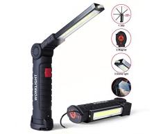 Linterna de Trabajo COB LED, USB Recargable Portátil Lámpara de Trabajo con Base Magnética y Gancho para Reparación de Automóviles,Taller,Garaje,Camping,Iluminación Exterior y de Emergencia