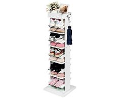 COSTWAY Zapatero Giratorio de 360 ° Zapatero de 9 Niveles Organizador de Zapatos con Ganchos para Entrada Pasillo Color Blanco