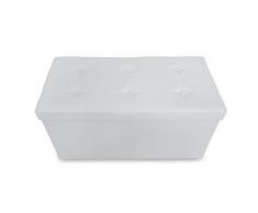 Puf cofre de almacenamiento plegable de color blanco 76 x 38 x 38 cm, Taburete elegante de cuero sintético confortable