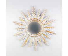 Rococo Espejo Decorativo Tipo Sol de Madera Urban Surya de 50x50 en Blanco y Pan de Oro