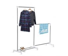 HOMCOM Perchero con Ruedas Extensible de Altura Ajustable con Barra Pivotante Plegable de Acero Inoxidable