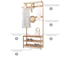 YYHSND Bamboo Coat Rack Floor and Shoe Rack Hanger Dormitorio Combinación Sencillo Zapato de casa Banco Colgador de Sala de Estar 80X31X 170 cm Perchero