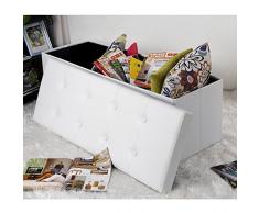 Songmics 110 x 38 x 38 cm Baúl Puff Taburete para almacenaje Plegable Carga máxima de 300 kg Blanco LSF702