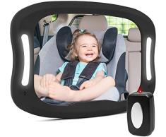 Bebé Coche Espejo,Espejo Retrovisor Coche Bebe Luz LED con Mando Distancia para Vigilar al Bebé en el Coche Los Asientos de Niños Orientados Hacia Atrás 100% Inastillable 360° Ajustable Bebé Espejo