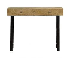 UnfadeMemory Mesa Consola Recibidor de Entrada,Mesa Alta Cocina,Mesa de Entrada,Mueble Auxiliar,con 2 Cajones,Estilo Rústico y Industrial,Madera Maciza de Mango y Acero,102x30x79cm