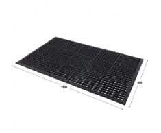 Felpudo de goma resistente para exterior e interior, antideslizante, drenaje, caucho, negro, 90 x 150 cm