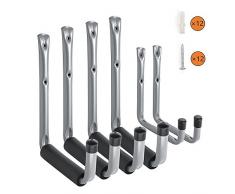 Gancho Pared Soporte para Escalera Colgadores de Bicicletas Pared Gancho Pared Garaje Pesado Gigante Ganchos de Pared con Universal Screw Almacenamiento Ganchos para Colgar Gris (6 Piezas)