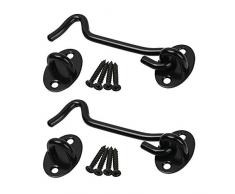 BE-TOOL Ganchos de cabina, 2 unidades, gancho de puerta y pestillo giratorio para sujetar puertas de cobertizo, puertas de jardín, puertas de armario y ventanas, negro