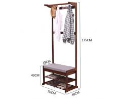 JHUEN Bamboo Coat Rack Almacenamiento Multifuncional Floor Coat Cambio de Banco Banco de Zapatos Rack Hall Colgador de Ropa Perchas Perchas Marrón