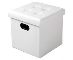 WOLTU Puff con Soporte – Taburete con almacenaje Caja Baúles Plegable, Tapa Desmontable, con Asas, Asiento Acolchado de Piel sintética, 37,5 * 37,5 * 38 cm, Color Blanco, sh15ws