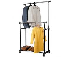 Tatkraft Phoenix Perchero de Ropa Doble Telescópico con Ruedas Altura Ajustable 100-170 cm Acero Cromado
