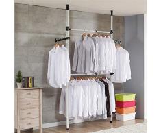 lyrlody Sistema de Perchero Extensible Perchero de Ropa de Metal Resistente Organizador de Armario con 2 Ganchos, Altura Ajustable, Carga de 60Kg por Barra