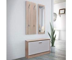 GOTOTOP 3 en 1 Conjunto de Zapatero, Zapatero de Madera con Puerta, Espejo con Marco de Madera, Perchero de Madera Pared