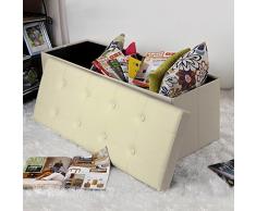 Songmics 110 x 38 x 38 cm Baúl Puff Taburete para almacenaje Plegable Carga máxima de 300 kg Beige LSF70M