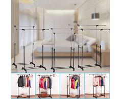 Sinbide Perchero Burro Extensible con Ruedas para Colgar Ropa, Una/Doble Telescópico con Ruedas, Colgador de Barra Altura Ajustable 90-160 cm, Longitud 80-145 cm, Acero Cromado (A)